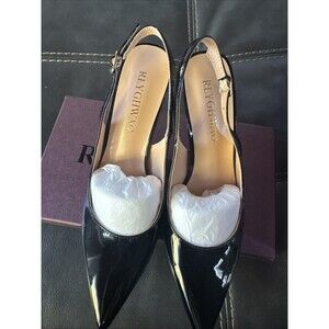 NWT RLYGHWAO women's pointed-toe slingback stiletto pumps in black patent finish